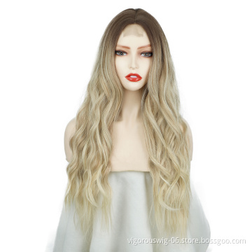 Vigorous Cheap Price Long Curly Wavy Ombre Blonde Wig Synthetic Body Wave Hair Heat Resistant Fiber Wigs For Black White Women